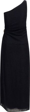Os&eacute;ree Womens Lumi&egrave;re One-Shoulder Dress With Spiral Detail Black Polyamide; Metal Fibers