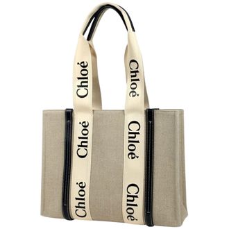 Chlo&eacute; Beige Black Canvas Tote Bag (Pre-Owned)