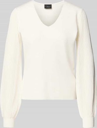 s.Oliver Black Label Regular Fit Pullover aus Viskose-Mix mit semitransparenten Ärmeln in Offwhite, Größe 34