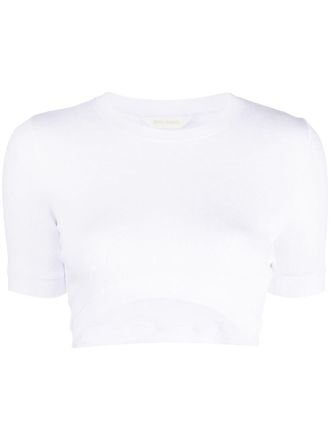 Palm Angels logo-patch cropped T-shirt - White