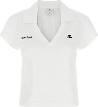 Courr&egrave;ges Sports Cropped V-Neck T-Shirt - Dames - Polos - Wit - L - Tops