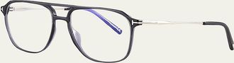 Tom Ford Mens FT5665-BM54 Blue Light Blocking Navigator Optical Glasses