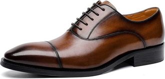 Generic Formal Shoes Dress Oxford for Men Lace Up Cap Round Burnished Toe Leather Non Slip Anti-Slip Block Heel Rubber Sole Party(Brown,6.5 UK)