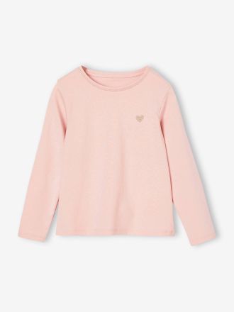 Vertbaudet M&auml;dchen Shirt mit Glitzerherz und Recycling-Baumwolle BASIC pudrig rosa