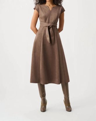 Joseph Ribkoff Scuba Suede Belted Midi Dress In Mink