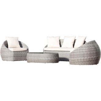 DCB Garden PVC-ISA-SALON - Salotto da giardino 5 posti in resina intrecciata rotonda - DCB GARDEN