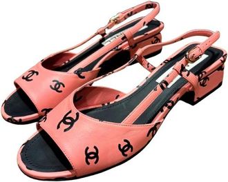 Chanel Pink CC Heeled Sandals Size 38