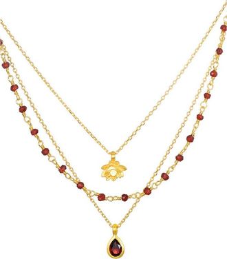 Satya Jewelry Embrace Change Garnet Lotus Triple Necklace in Red at Nordstrom