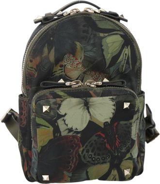Valentino Garavani Backpack Denim With Butterfly Applique Khaki Nylon Backpack Bag (Pre-Owned)