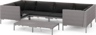 vidaXL 7 Pcs Conj. Garden Lounge Con Cojines De Mimbre Gris Oscuro - 345464