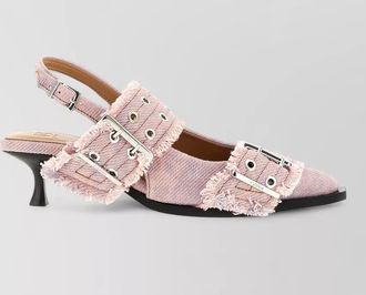 Ganni denim fringed slingback pumps