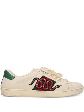 Gucci snake-embroidery web-stripe sneakers - men - Calf Leather/Calf Leather/Rubber - 43 - Neutrals