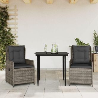 vidaXL Set Comedor De Jard&iacute;n 3 Piezas Con Cojines Rat&aacute;n Sint&eacute;tico Gris Vidaxl