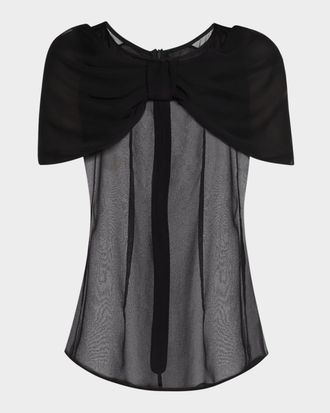 Simone Rocha Bow-Shoulder Sheer Silk Top