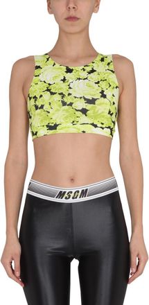 Msgm Yellow Floral Round Neck Top