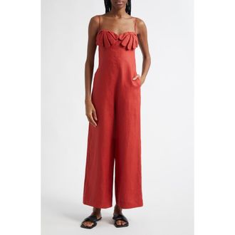 Farm Rio Red Petals Cup Wide Leg Linen Jumpsuit at Nordstrom Rack, Size Xx-Small