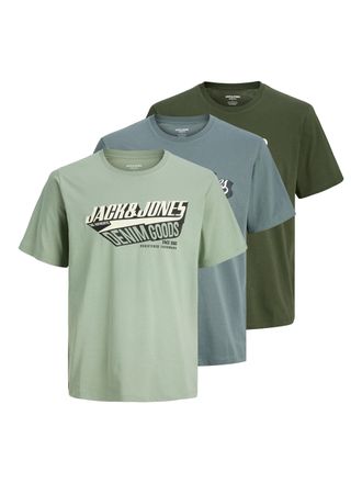 Jack & Jones Plus Size T-Shirt JJELOGO TEE SS 2 COL AW25 3PK MP PLS, Herren, Gr. 4XL, gr&uuml;n (duffel bag pack:stormy weather, iceberg gr&uuml;n), Jersey, Obermaterial: 100% Baumwol