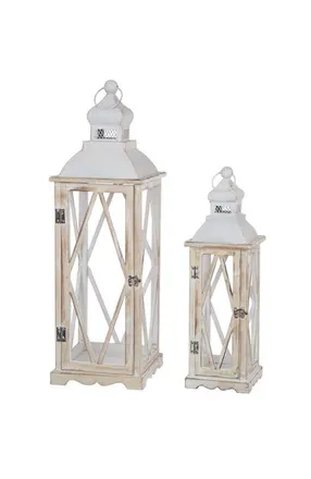 Glitzhome Set of 2 Oversize Farmhouse Hanging Candle Holders Decorative Floor Lanterns in White at Nordstrom