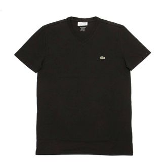 Lacoste Mens Standard Short Sleeve Pima V-Neck Tee In Black