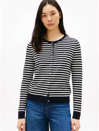 Tommy Hilfiger Womens Lightweight Stripe Cardigan - Navy - XXL