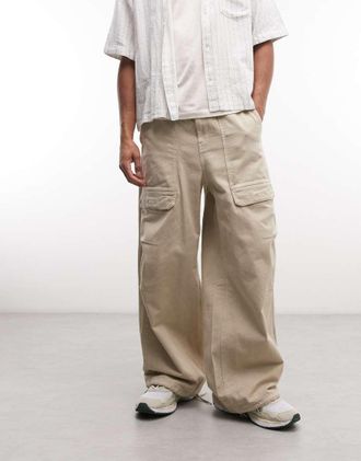 Weekday Pantaloni parachute oversize beige chiaro slavato-Marrone