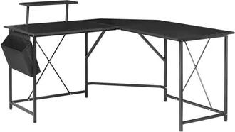 Beliani Corner Desk Black MDF Tabletop Powder Coated Iron Legs and Frame Add Side Pocket Wide Workstation Modern TACONY
