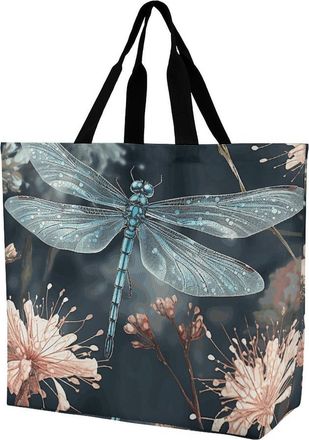 Generic Dragonfly Flower Tote Bag Handle Carry Bag Waterproof Shopping Bags For Daily Use Travel College
