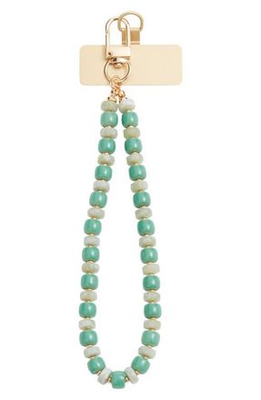 Chelsea28 Beaded Phone Wrist Strap in Green- Gold at Nordstrom