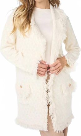 Esqualo Felicity Fringe Long Cardigan In Off White And Beige