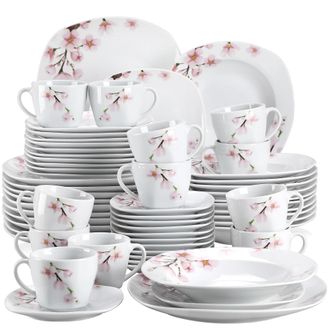 OEM Juego De Vajilla De Cer&aacute;mica De 30 Piezas Con Dise&ntilde;o Floral Rosa, Platos, Cuencos Y Tazas Elegantes Para 6 Personas, Apto Para Microondas Y Lavavajill