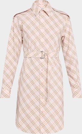 Burberry Check Belted Long-Sleeve Mini Shirtdress