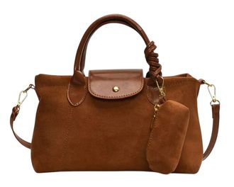 Generic Womens ElegantSuede-Style Tote Handbag with Pouch, 32 x 11 x 19 cm, 3 Colours (Brown)