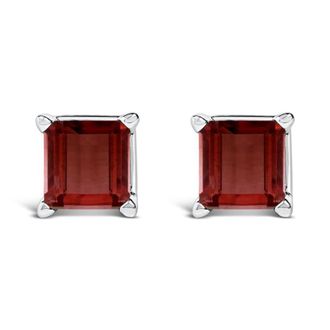 House of Brilliance 14K White Gold 5x5MM Princess Cut Red Garnet Solitaire Stud Earrings