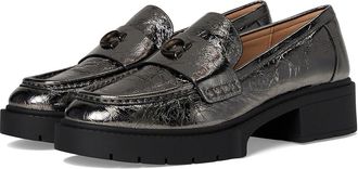 Coach Leah Crinkle Metallic Loafer Womens Flat Shoes Anthracite : 8.5 M, Leather/Rubber
