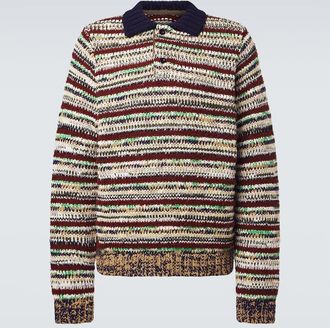 sacai Striped cotton-blend polo sweater
