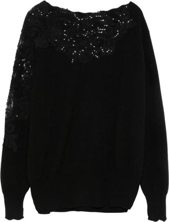 Ermanno Scervino Trui met bootnek en pailletten - Dames - Cashmere truien - Zwart - S - Pailletten - Truien & Vesten