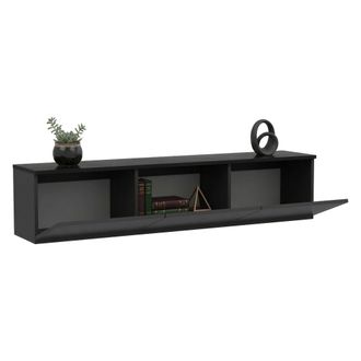 Dmora Mueble Para Tv Surrigone, 3 Compartimentos, 3 Puertas, Apertura Abatible, 160x32x35h Cm, Negro Antracita