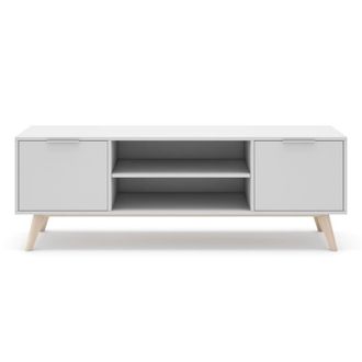Calicosy Mueble de TV 2 Puertas 2 Estantes - L140 cm - Blanco