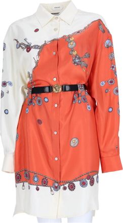 Versace Orange Silk Leather Trim Two-Tone Mini Dress