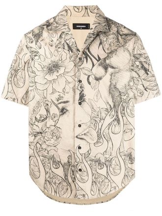 Dsquared2 Overhemd met grafische print - Beige