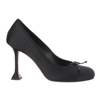 Amina Muaddi Pumps, female, Black, Size: 8 1/2 US Black Satin Round Toe Pumps