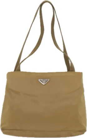 Prada Tessuto Beige Synthetic Shoulder Bag (Pre-Owned)