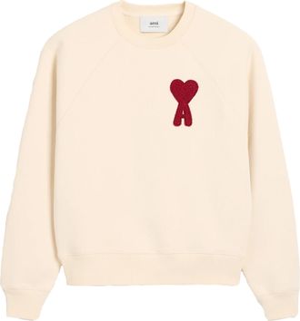 Ami Mens Patch Heart Sweatshirt - Off-White Cotton - Size X-Large