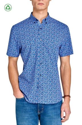 ConStruct Slim Fit Clustered Floral Recycled 4-Way Stretch Performance Short Sleeve Shirt in Navy/pink at Nordstrom, Size Medium