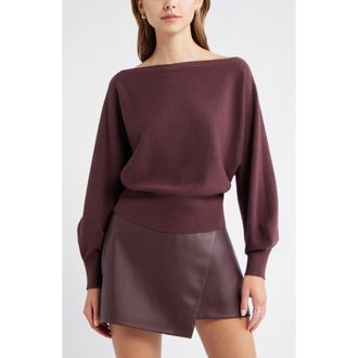 Open Edit Boat Neck Sweater in Burgundy Fudge at Nordstrom Rack, Size Large