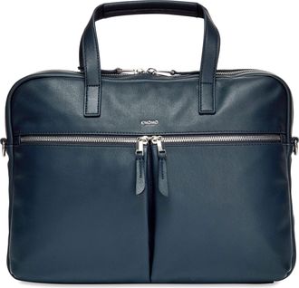 Knomo Leather Hanover 14 Inch Laptop Briefcase Shoulder Bag Work Bag for Women, Navy