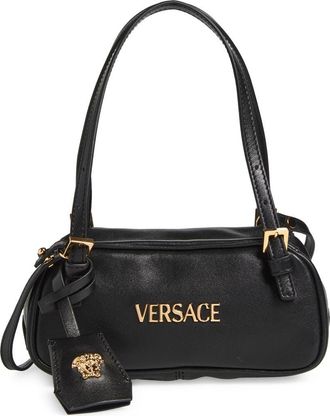 Versace Mini Logo East/West Leather Shoulder Bag in Black Versace Gold at Nordstrom