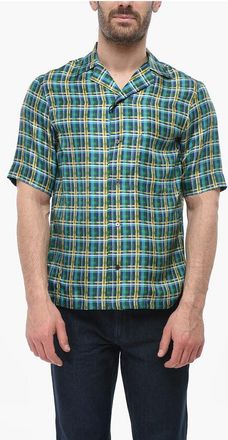 Corneliani CIRCLE Silk Satin Checked Bowling Shirt size 38