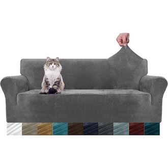 OEM Funda De Sof&aacute; De Terciopelo Grueso - S&uacute;per El&aacute;stica Para Perros, Gatos Y Mascotas - Protector De Muebles De Felpa El&aacute;stica De 1 Pieza - 3 Plazas - Gri