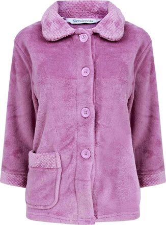 Slenderella Ladies 3/4 Sleeve XX Large Soft Light Purple Soft Coral Fleece Button Up Bed Jacket Coat Size 24 26